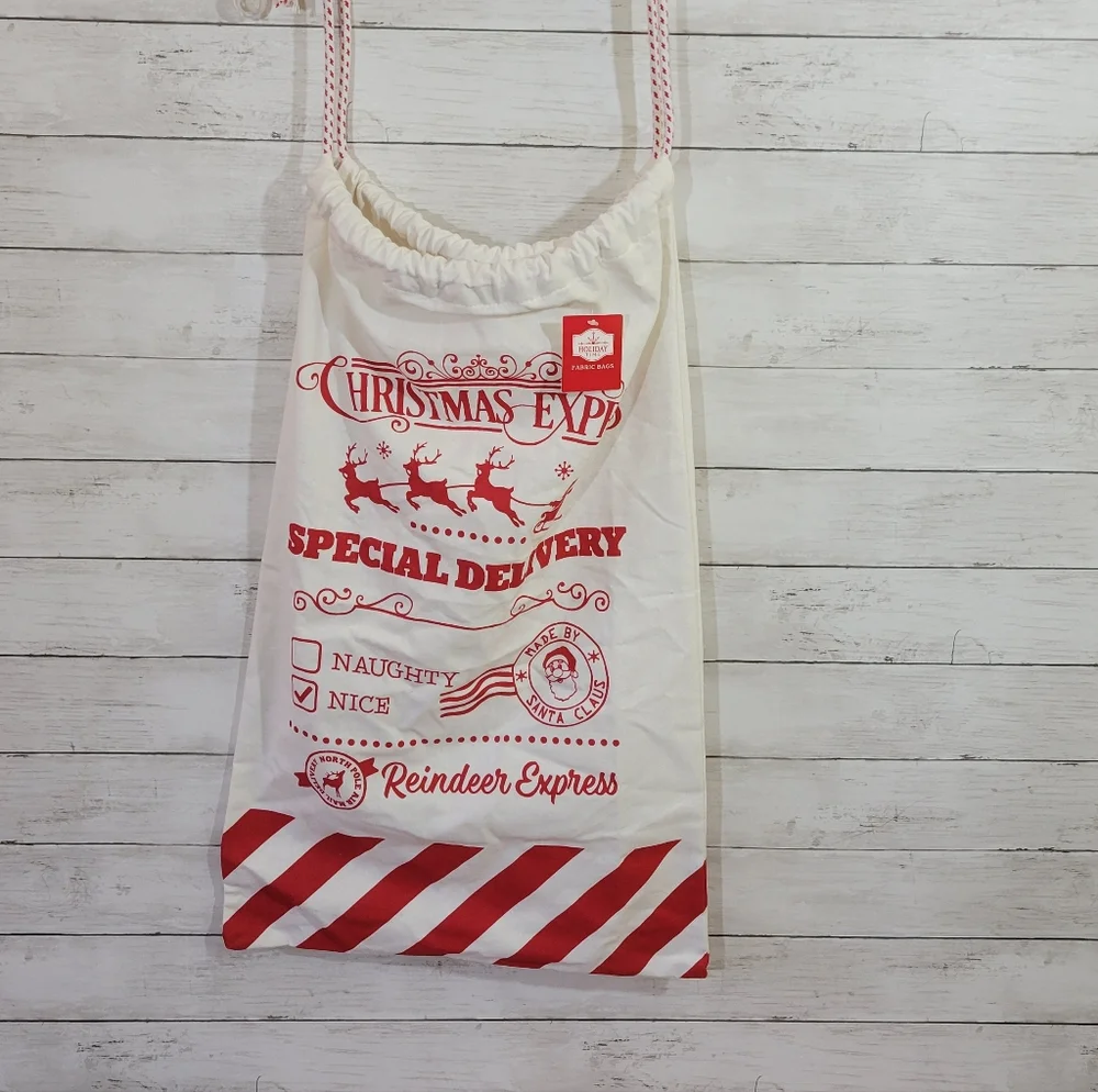 Holiday Time Christmas Santa Sack Fabric Gift Bag Large Drawstring